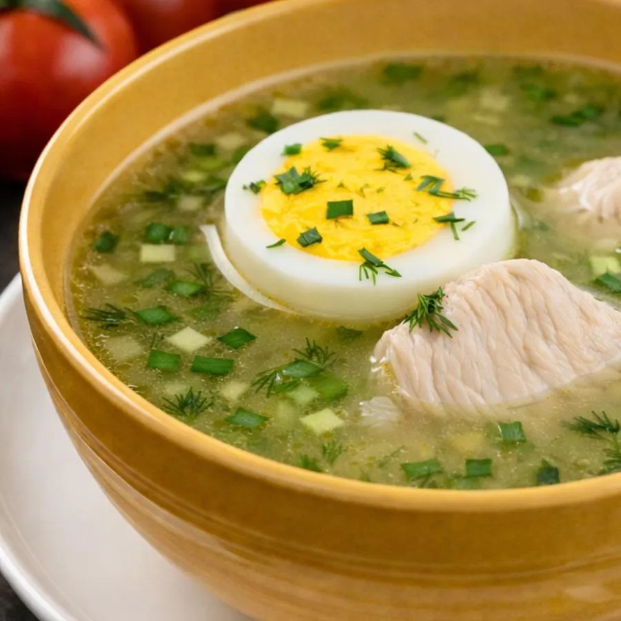 Суп с курицей, лапшой и яйцом
