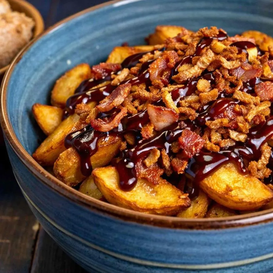 Картофель с беконом и соусом барбекю